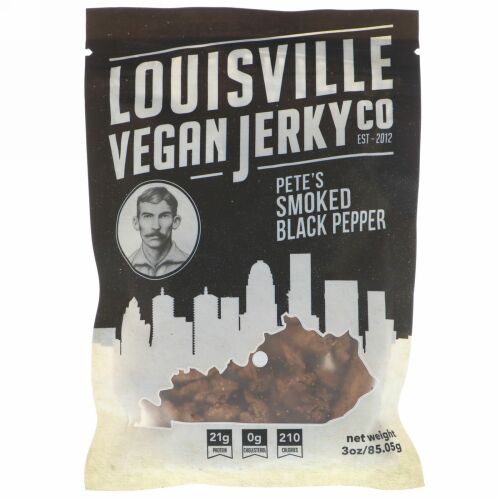 Louisville Vegan Jerky Co, Pete's Smoked Black Pepper, 3 oz (85.05 g) (Discontinued Item)