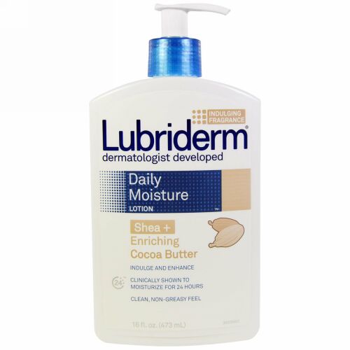 Lubriderm, デイリーモイスチャー ローション、 シア+ エンリッチング ココアバター、 16 fl oz (473 ml) (Discontinued Item)