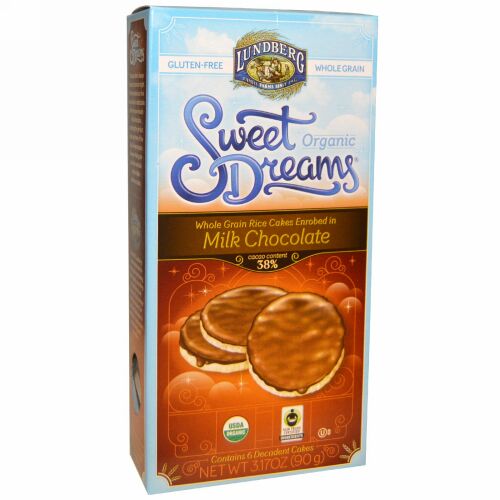 Lundberg, オーガニック スイート ドリーム、米菓子、ミルク チョコレート、美味な米菓子 6 個、3.17 oz （90 g） (Discontinued Item)