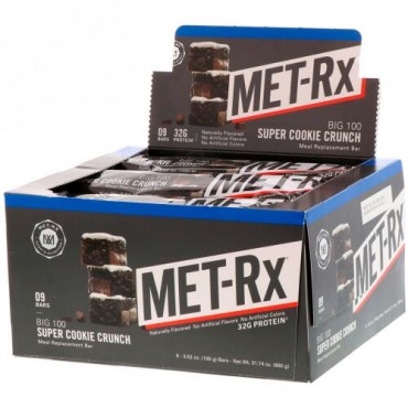 MET-Rx, ビッグ100、1食分のサプリメントバー、スーパークッキークランチ、9本、各100g