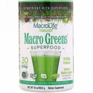Macrolife Naturals, マクログリーン（Macro Greens）, 栄養豊富なスーパーフード, 10オンス（283.5 g）