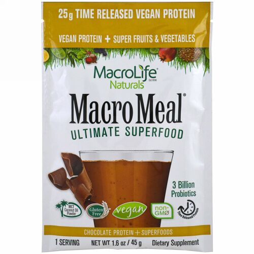 Macrolife Naturals, Macromeal Vegan, Chocolate, 1.6 oz (45g), Single Packet (Discontinued Item)