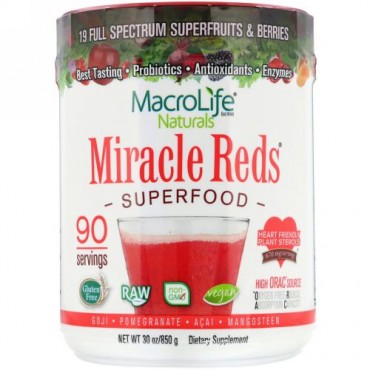 Macrolife Naturals, ミラクルレッド, スーパーフード, クコ（枸杞）- ザクロ-アサイ-マンゴスチン, 30オンス（850 g）