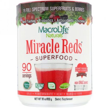 Macrolife Naturals, ミラクルレッド, スーパーフード, クコ（枸杞）- ザクロ-アサイ-マンゴスチン, 30オンス（850 g）