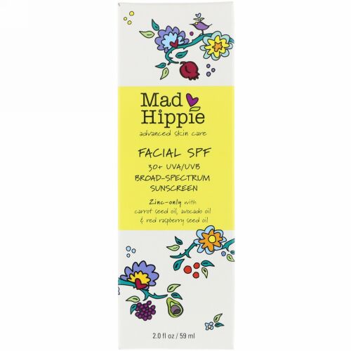 Mad Hippie Skin Care Products, 顔用SPF30+ UVA/UVBブロードスペクトラム日焼け止め、2.0 oz (59 g)