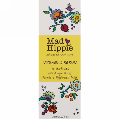 Mad Hippie Skin Care Products, ビタミンCセラム、8アクティブ、1.02液量オンス(30ml)