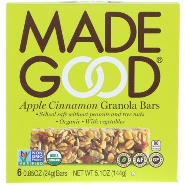 MadeGood, オーガニック、グラノーラバー、アップルシナモン、6本、各0.85 oz (24 g) (Discontinued Item)