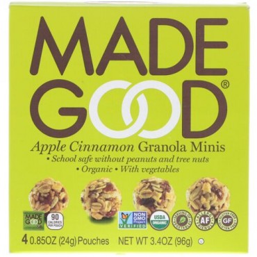 MadeGood, オーガニック、グラノーラミニ、アップルシナモン、4袋、各0.85 oz (24 g) (Discontinued Item)