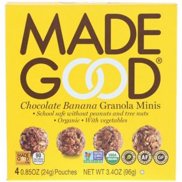 MadeGood, Granola Minis, Chocolate Banana, 4 Pouches, 0.85 oz (24 g) Each (Discontinued Item)