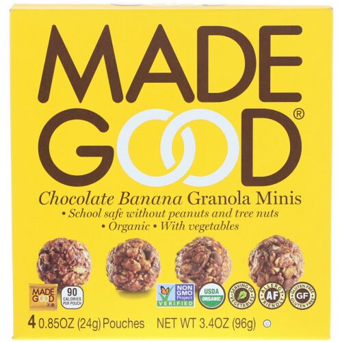 MadeGood, Granola Minis, Chocolate Banana, 4 Pouches, 0.85 oz (24 g) Each (Discontinued Item)