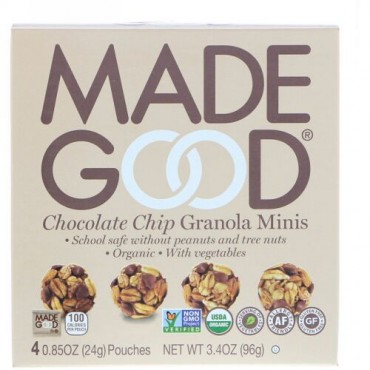 MadeGood, オーガニック、グラノーラミニ、チョコレートチップ、4袋、各0.85 oz (24 g) (Discontinued Item)