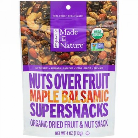 Made in Nature, オーガニック、ナッツ オーバー フルーツ スーパースナックス、メープル・バルサミコ、4 oz (113 g)