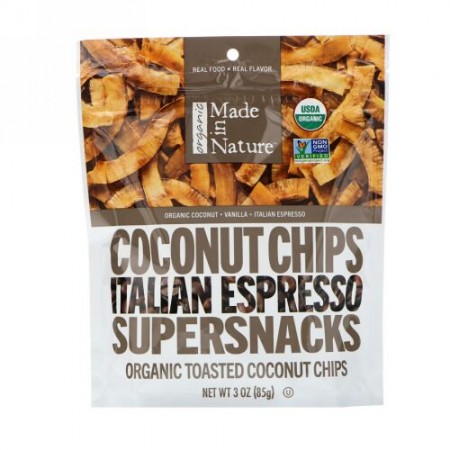 Made in Nature, Organic Toasted Coconut Chips, Italian Espresso Supersnacks, 3.0 oz (85 g) (Discontinued Item)