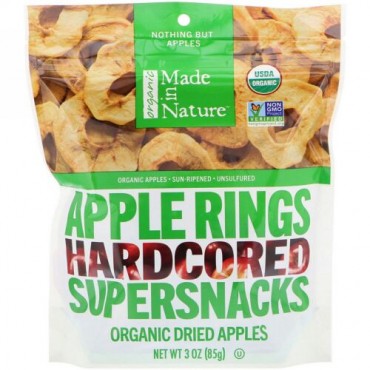 Made in Nature, オーガニック, アップルリング, ハードコアスーパースナック, 3oz（85g）