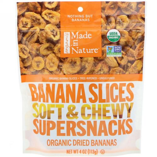 Made in Nature, オーガニック、バナナスライス、ソフトでかみごたえのあるスーパースナック、 4 oz (113 g)