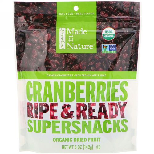 Made in Nature, オーガニッククランベリー 、そのまま食べられる完熟のスーパースナック、5 oz (142 g)