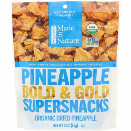 Made in Nature, オーガニック、パイナップルボールド＆ゴールドスーパースナック、3オンス（85 g）