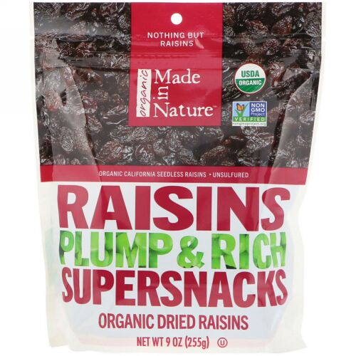 Made in Nature, オーガニック、レーズン、ふっくらでリッチなスーパースナック、9 oz (255 g)
