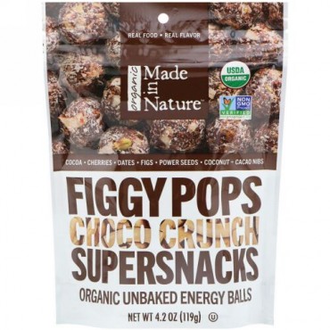 Made in Nature, オーガニックフィギーポップス, スーパースナック, チョコクランチ, 4.2オンス (119 g)