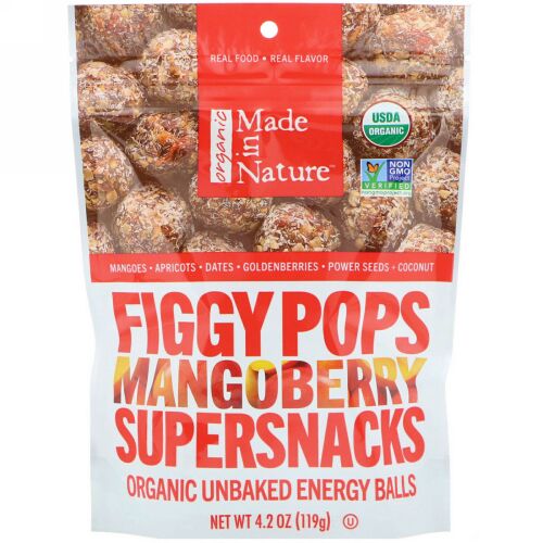 Made in Nature, オーガニック、フィギーポップス、マンゴーベリースーパースナック、4.2オンス (119 g) (Discontinued Item)