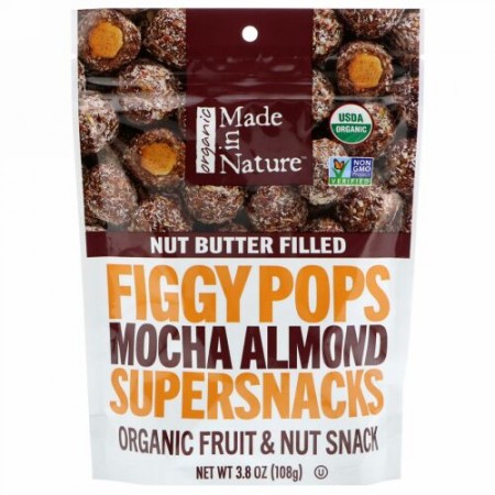 Made in Nature, オーガニック、イチジクポップ、スーパースナック、モカアーモンド、108g（3.8 oz） (Discontinued Item)
