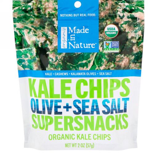 Made in Nature, オーガニック・ケールチップス、オリーブ+海塩スーパースナック、2オンス (57g) (Discontinued Item)