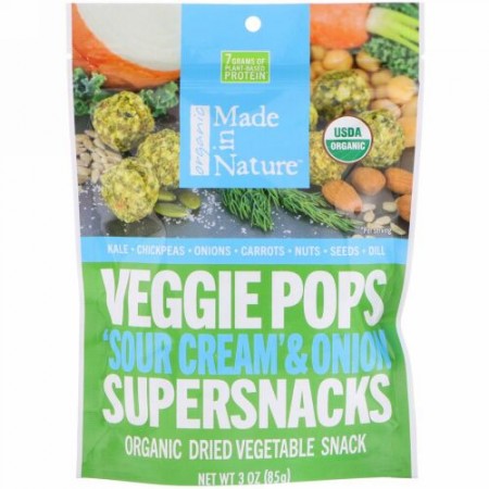 Made in Nature, オーガニックベジポップス、サワークリーム＆オニオン・スーパースナック、3オンス (85 g)