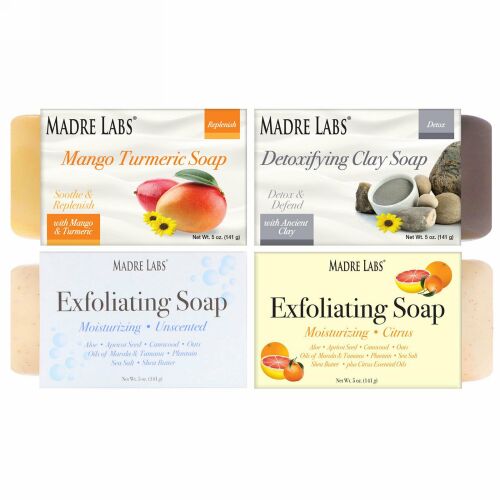 Madre Labs, クレンジング・ソープバー4個、バラエティパック、4種類の香り、各5 oz (141 g) (Discontinued Item)