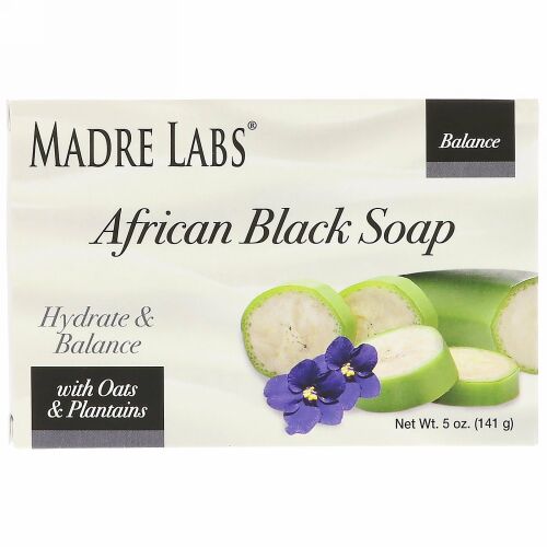 Madre Labs, アフリカン・ブラックソープバー、オーツ麦・オオバコ配合、5 oz (141 g) (Discontinued Item)