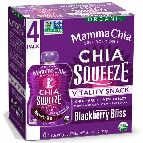 Mamma Chia, オーガニックチアスクイーズ, バイタリティースナック, ブラックベリーブリス, 4スクイーズ, 各3.5オンス（99 g） (Discontinued Item)