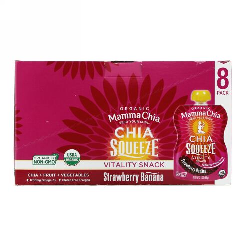 Mamma Chia, Organic Chia Squeeze, Vitality Snack, Strawberry Banana, 8 Squeezes, 3.5 oz (99 g) Each