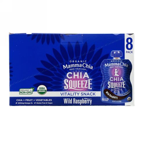 Mamma Chia, Organic Chia Squeeze, Vitality Snack, Wild Raspberry, 8 Squeezes, 3.5 oz  (99 g) Each