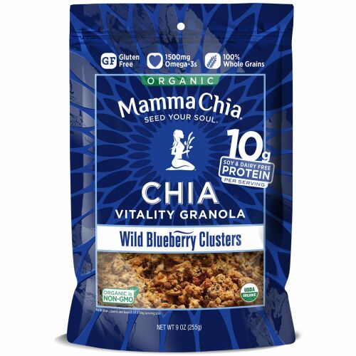Mamma Chia, オーガニックチア・バイタリティグラノーラ、ワイルドブルーベリークラスター、9 oz (255 g) (Discontinued Item)