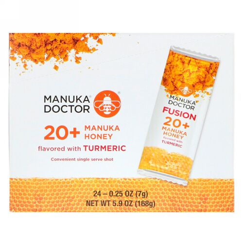 Manuka Doctor, フュージョン20+マヌカハニー、ウコン、24袋、各7g（0.25オンス）