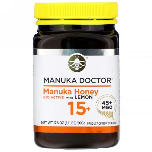 Manuka Doctor, マヌカハニーバイオアクティブ ウィズレモン15+、MGO 45+、500g（17.6オンス）