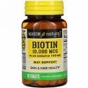 Mason Natural, ビオチンプラスケラチン、10,000 mcg、60粒