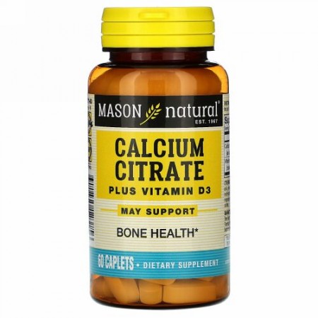 Mason Natural, クエン酸カルシウム、ビタミンD3配合、カプレット60個