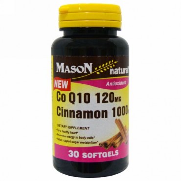 Mason Natural, Co Q10 120 mg、 シナモン 1000 mg 、 30 ソフトジェル (Discontinued Item)