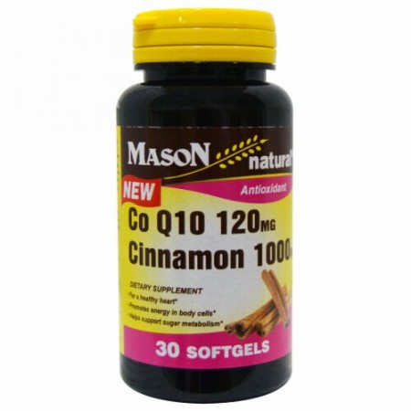 Mason Natural, Co Q10 120 mg、 シナモン 1000 mg 、 30 ソフトジェル (Discontinued Item)
