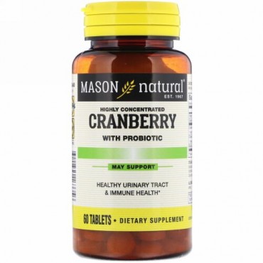 Mason Natural, 高濃縮クランベリー、プロバイオティック入り、60錠