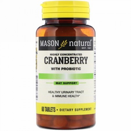 Mason Natural, 高濃縮クランベリー、プロバイオティック入り、60錠