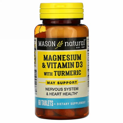 Mason Natural, マグネシウム & ビタミンD3、ターメリック入り、60錠