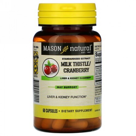 Mason Natural, Milk Thistle/Cranberry, Standardized Extract, Liver & Kidney Cleanser, 60 Capsules