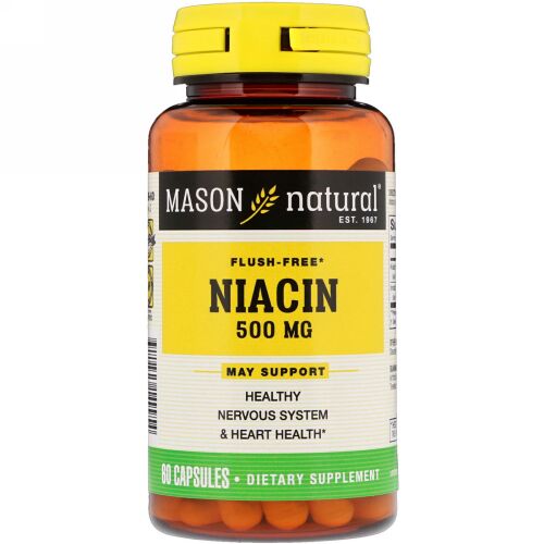 Mason Natural, ナイアシン、紅潮フリー、500 mg、60カプセル (Discontinued Item)