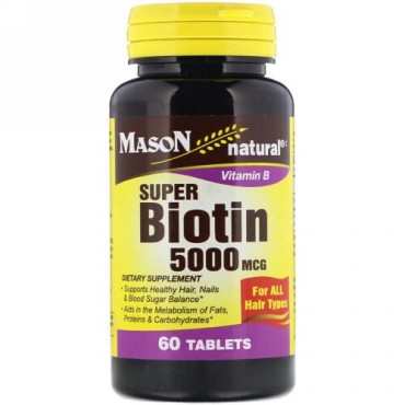 Mason Natural, Super Biotin, 5,000 mcg, 60 Tablets (Discontinued Item)