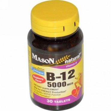 Mason Natural, ビタミンB-12、ラズベリー風味、5000mcg、舌下タブレット30錠 (Discontinued Item)