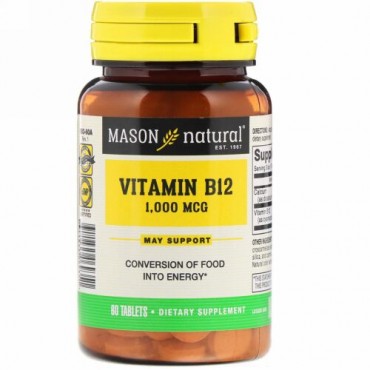 Mason Natural, Vitamin B12, 1,000 mcg, 60 Tablets (Discontinued Item)