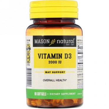 Mason Natural, Vitamin D, 2,000 IU, 60 Softgels (Discontinued Item)