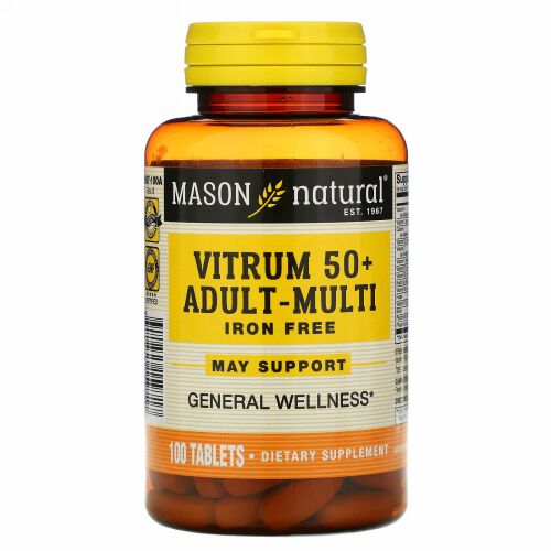 Mason Natural, Vitrum 50+ Adult-Multi, Iron Free, 100 Tablets