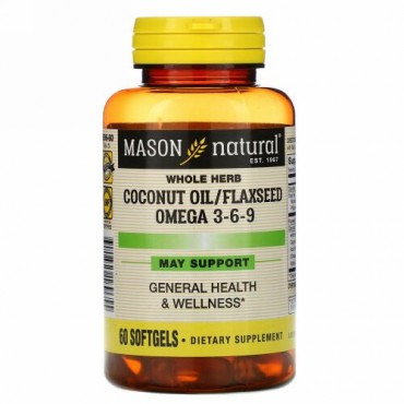 Mason Natural, Whole Herb Coconut Oil/Flaxseed Omega 3-6-9, 60 Softgels